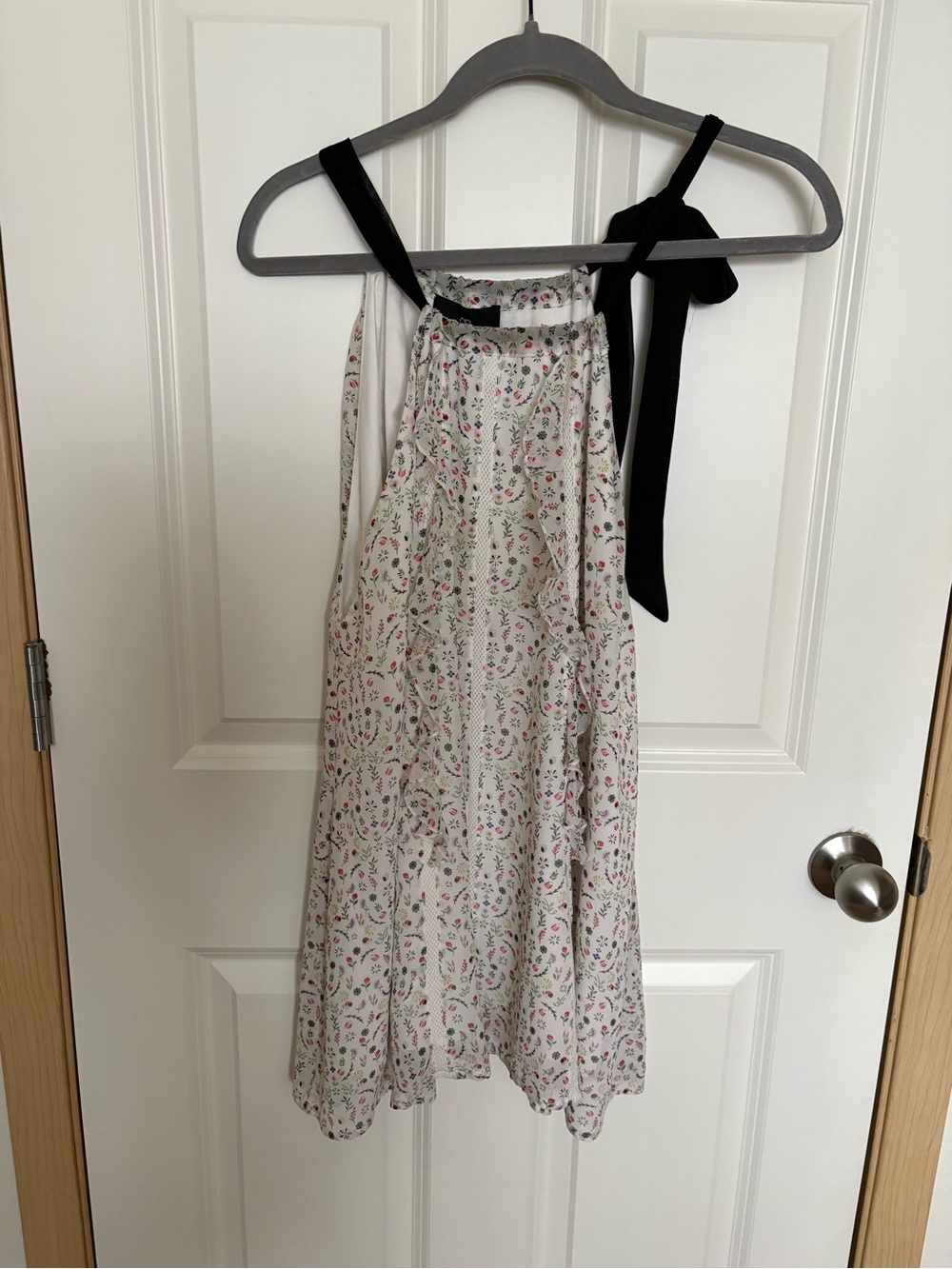 Cynthia Rowley Cream Floral blouse with Black Tie Straps